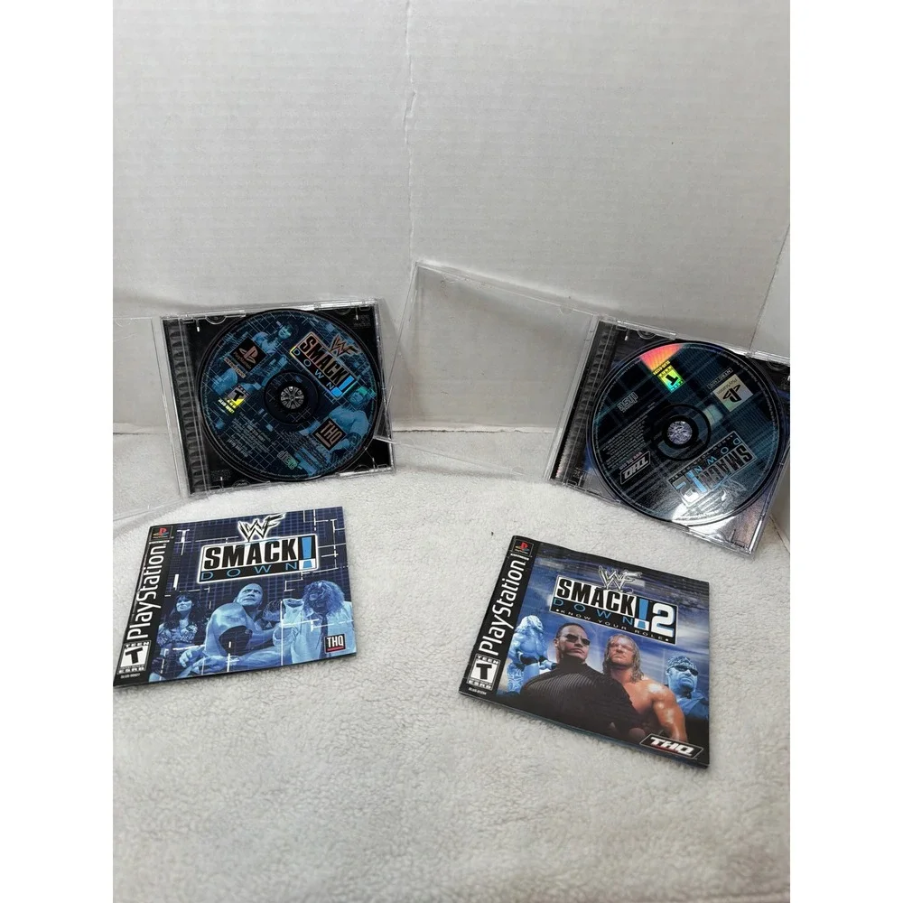 WWF Smackdown 1 & 2 Know Your Role PS1 Bundle Sony PlayStation Games THQ Retro